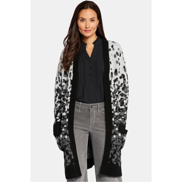 NWT NYDJ Jacquard Long Open Front Cardigan Heather Gray Black Animal Print - Picture 14 of 14